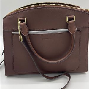 Calvin Klein Lock Daytona Leather Medium Statement Satchel - Walnut